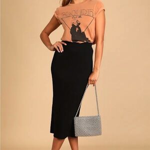 Lulu's Seasonal Fave Black Ribbed Knit Midi Skirt